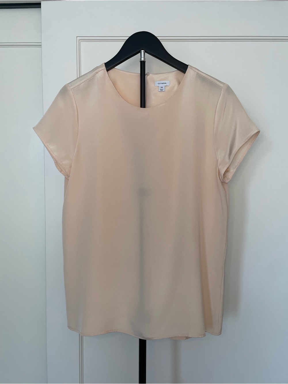 Cuyana Pale Peach Short Sleeve Silk Blouse